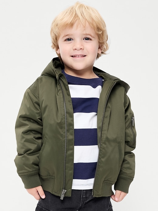 Image number 1 showing, Water-Resistant Oversized Satin Bomber Jacket for Toddler Boys