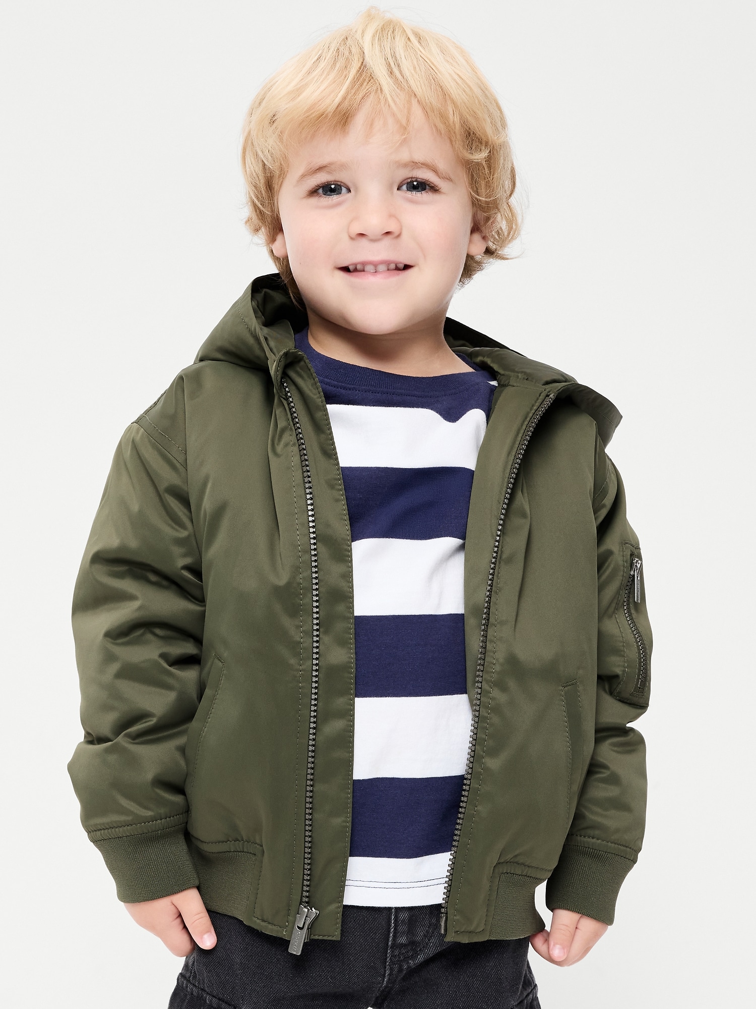 Water-Resistant Oversized Satin Bomber Jacket for Toddler Boys