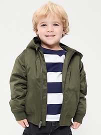 Image number 1 showing, Water-Resistant Oversized Satin Bomber Jacket for Toddler Boys