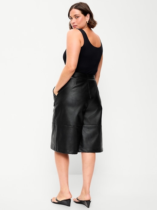 Image number 3 showing, Mid-Rise Faux-Leather Baggy Culottes