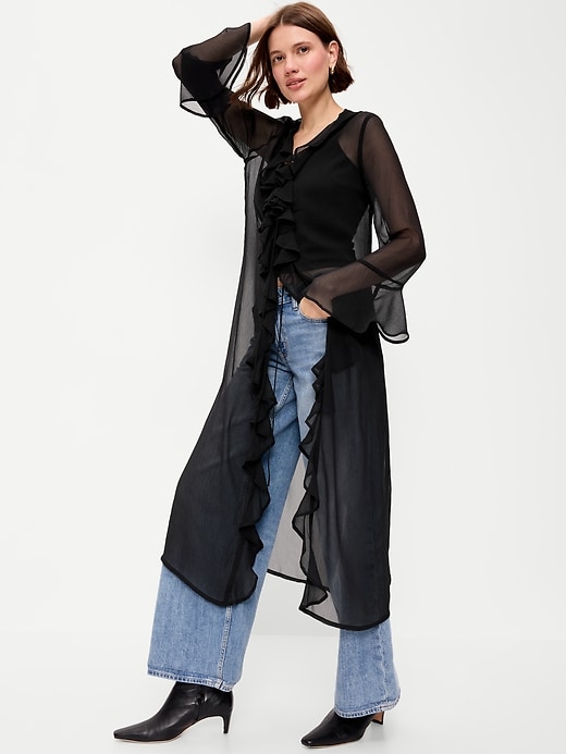Image number 3 showing, Long-Sleeve Sheer Chiffon Duster