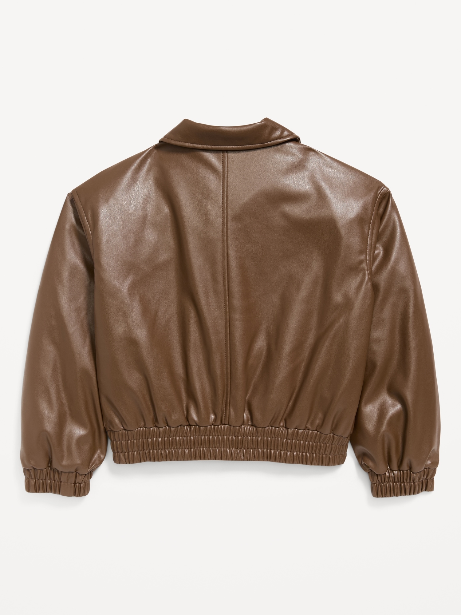 Oversized Water-Resistant Faux-Leather Bomber Jacket for Girls