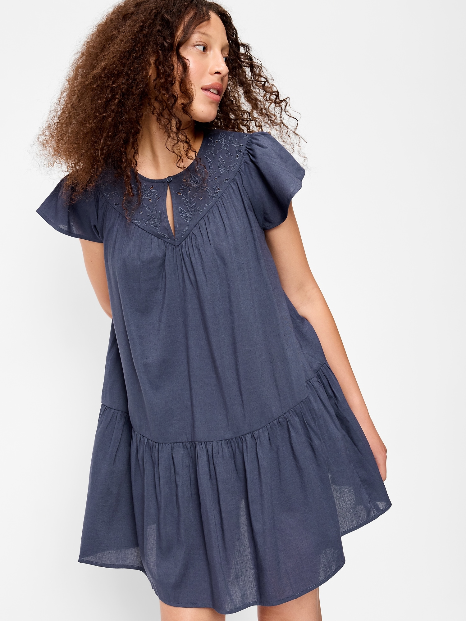 gap flutter sleeve mini dress Flutter Sleeve Tie-Waist Mini Dress