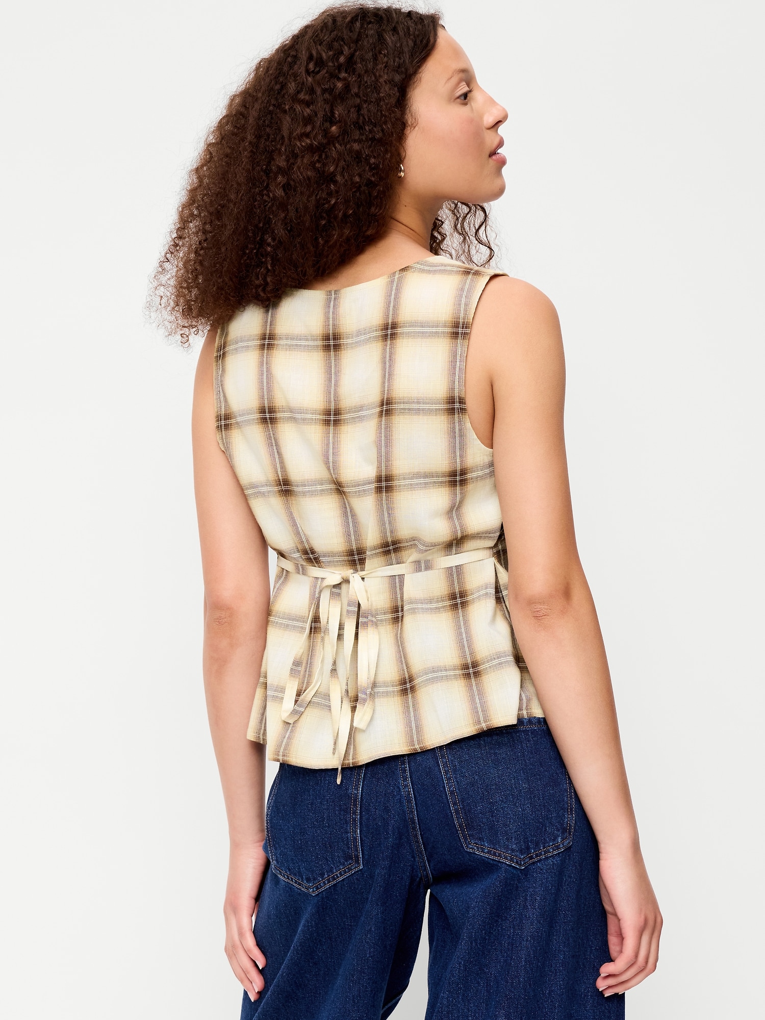 Sleeveless V-Neck Tie-Back Top
