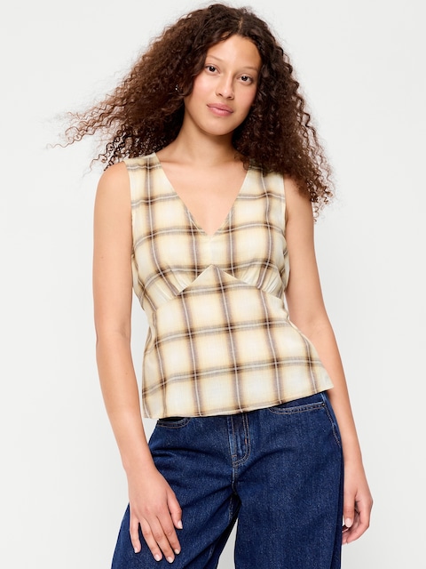 Sleeveless V-Neck Tie-Back Top
