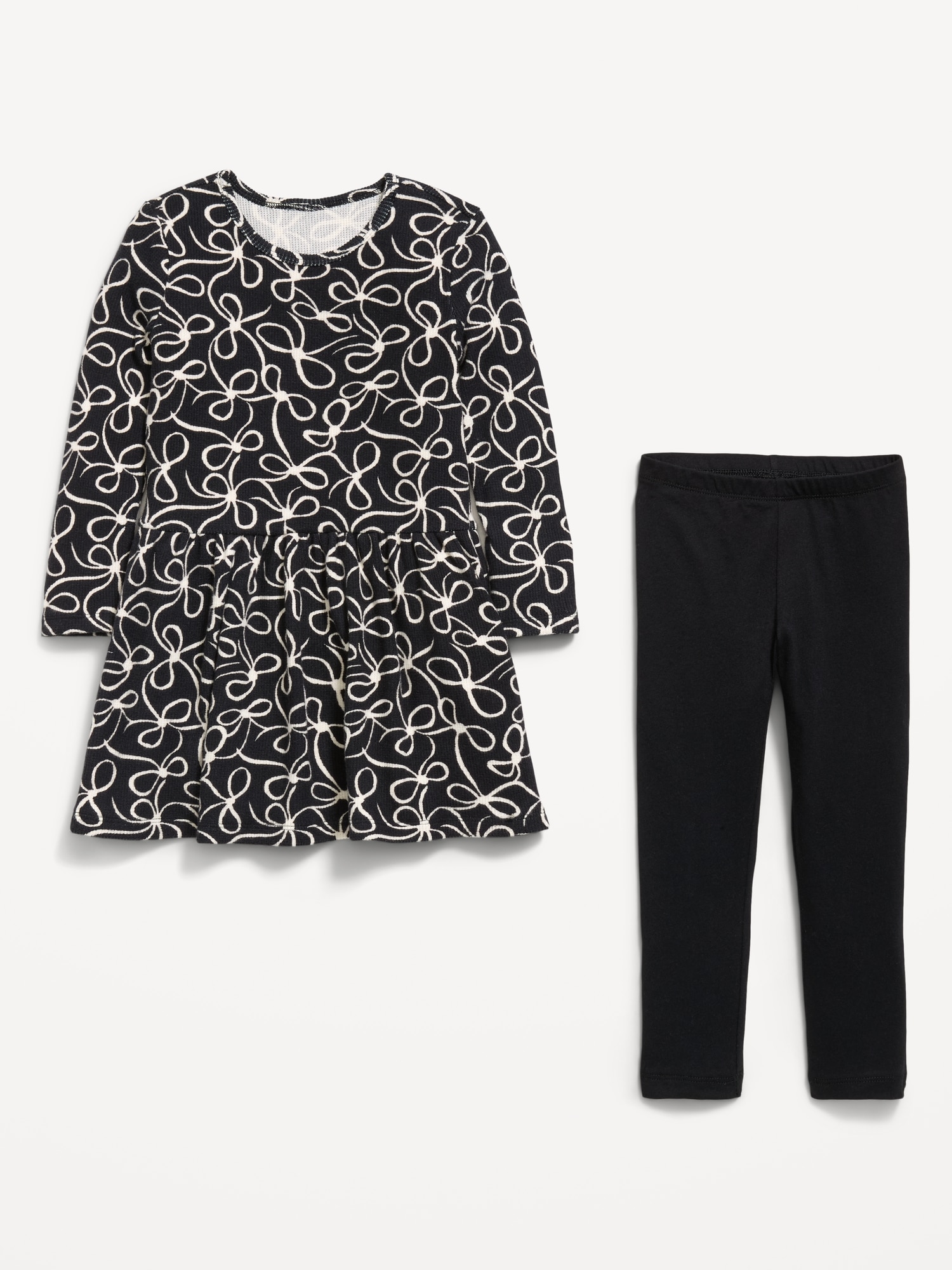 Printed Waffle Knit Dress and Leggings Set for Toddler Girls
