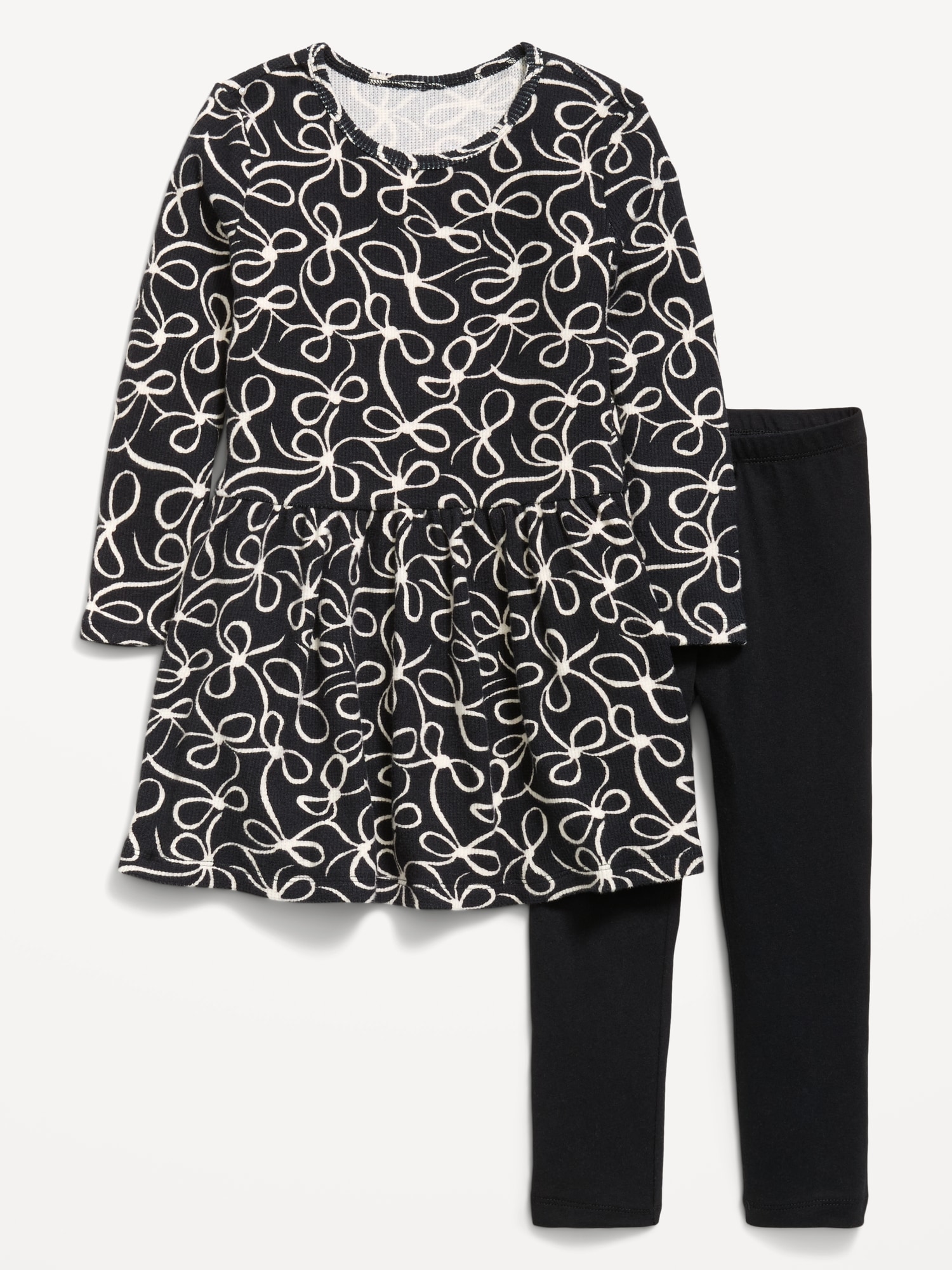 Printed Waffle Knit Dress and Leggings Set for Toddler Girls