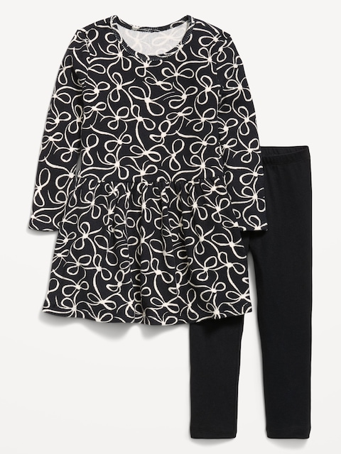 Printed Waffle Knit Dress and Leggings Set for Toddler Girls