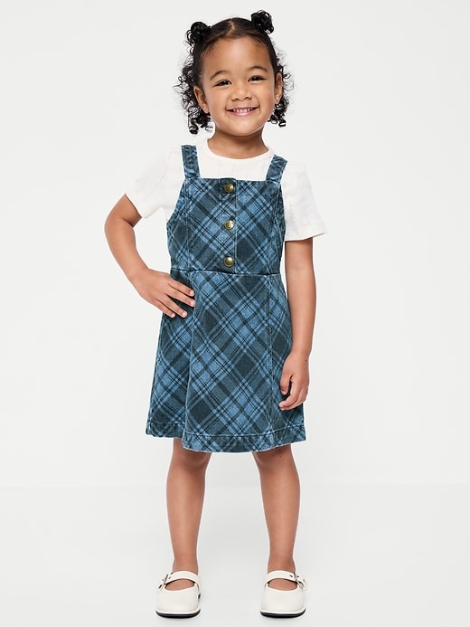 Image number 1 showing, Sleeveless Plaid Denim Dress and T-Shirt Set for Toddler Girls
