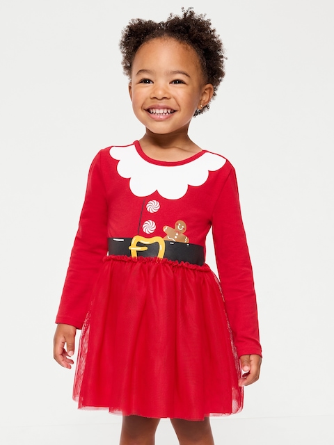 Long-Sleeve Holiday Tutu Dress for Toddler Girls