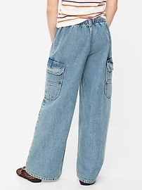 Image number 2 showing, Pull-On Low-Rise Super Baggy Wide-Leg Cargo Jeans for Girls