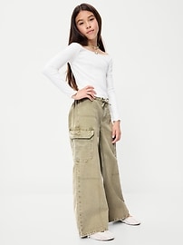 Image number 3 showing, Pull-On Low-Rise Super Baggy Wide-Leg Cargo Jeans for Girls