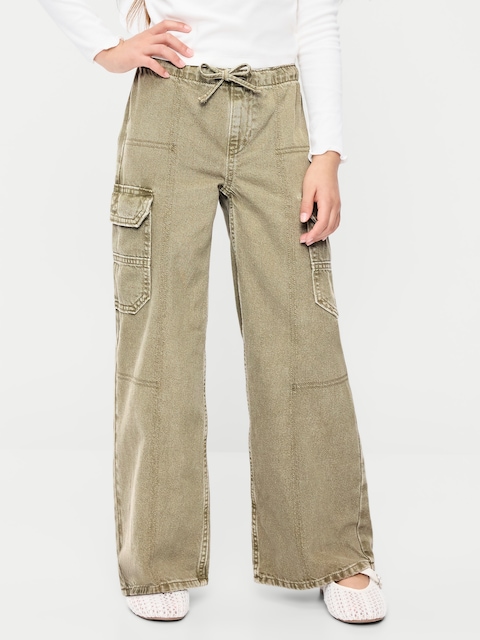 Pull-On Low-Rise Super Baggy Wide-Leg Cargo Jeans for Girls