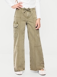Image number 1 showing, Pull-On Low-Rise Super Baggy Wide-Leg Cargo Jeans for Girls