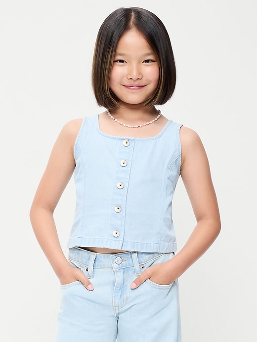 Image number 1 showing, Button-Front Denim Tank Top for Girls
