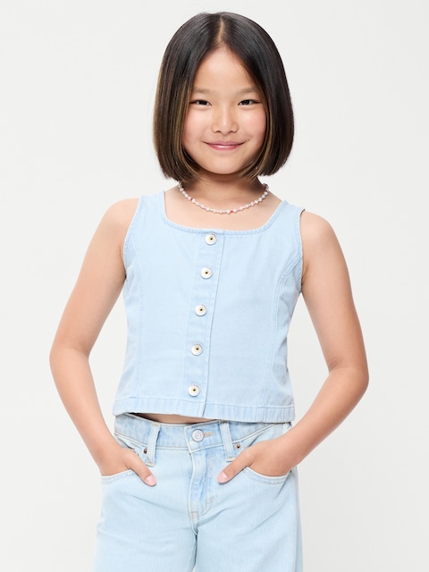 Button-Front Denim Tank Top for Girls