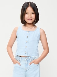 Image number 1 showing, Button-Front Denim Tank Top for Girls