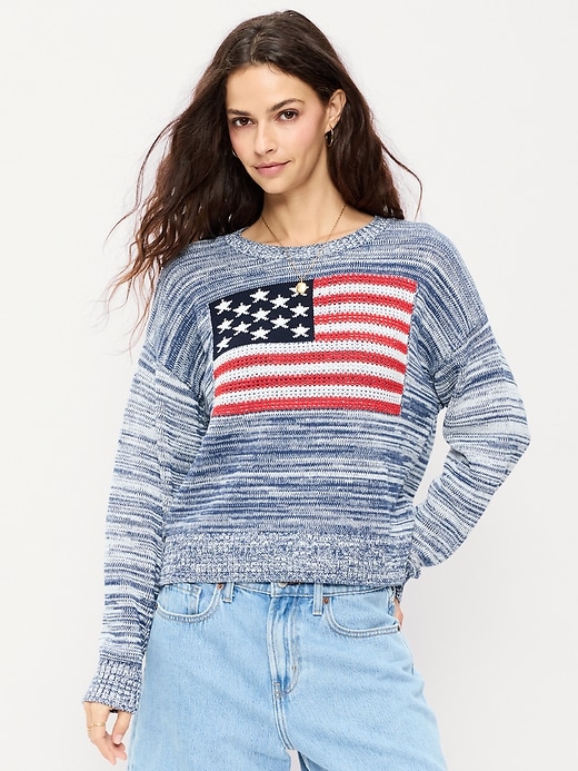 Image number 1 showing, Seaside Cotton Long-Sleeve Flag Sweater