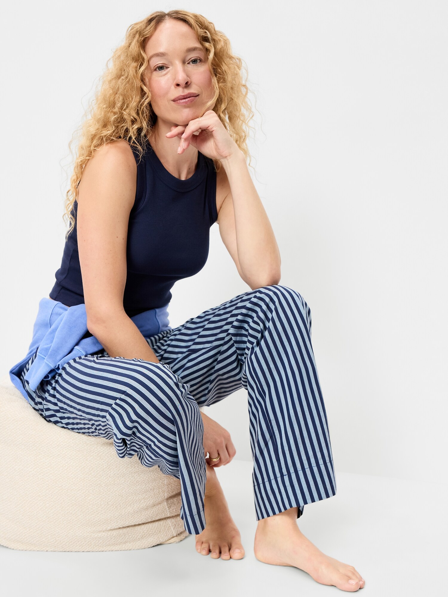 Пижамные брюки Poplin, высокая посадка — Old Navy, цвет: Тёмный синий полосатый — фото 3