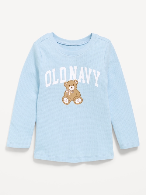 Long-Sleeve Logo Graphic Waffle-Knit T-Shirt for Toddler Girls