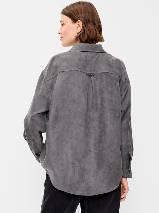 Image number 2 showing, Oversized Faux-Suede Button-Down Boyfriend Shirt