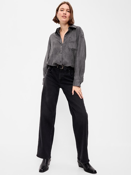 Image number 3 showing, Oversized Faux-Suede Button-Down Boyfriend Shirt