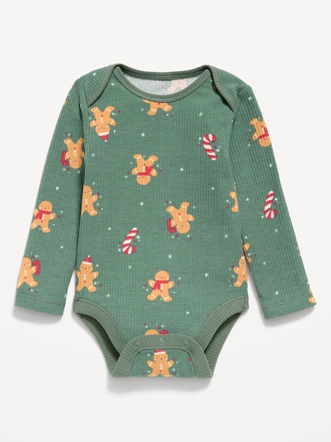 Printed Unisex Long-Sleeve Ribbed Bodysuit for Baby