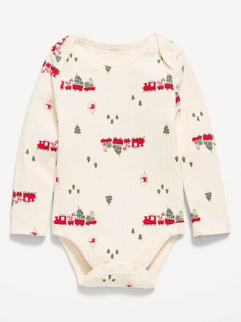 Printed Long-Sleeve Ribbed Bodysuit for Baby