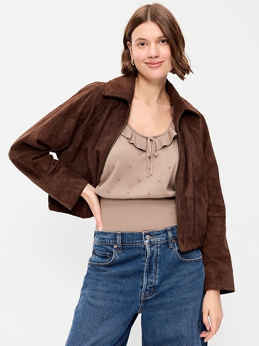 Image number 3 showing, Full-Zip Faux-Suede Harrington Jacket