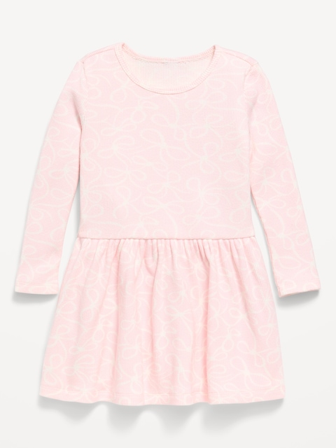 Printed Long-Sleeve Waffle Knit Dress for Toddler Girls