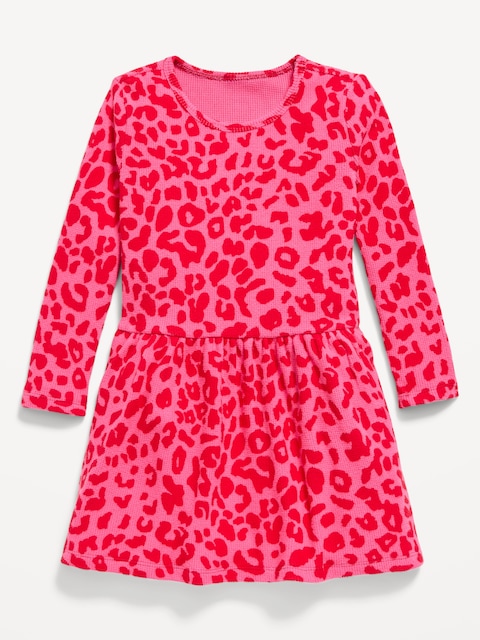 Printed Long-Sleeve Waffle Knit Dress for Toddler Girls