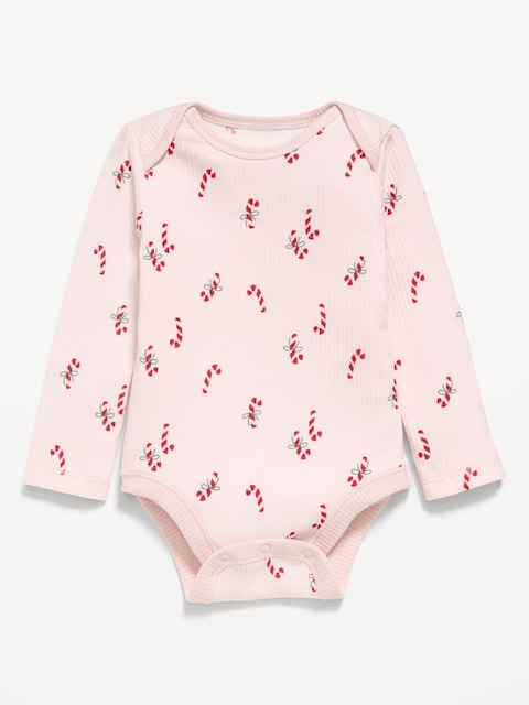 Printed Long-Sleeve Ribbed Bodysuit for Baby
