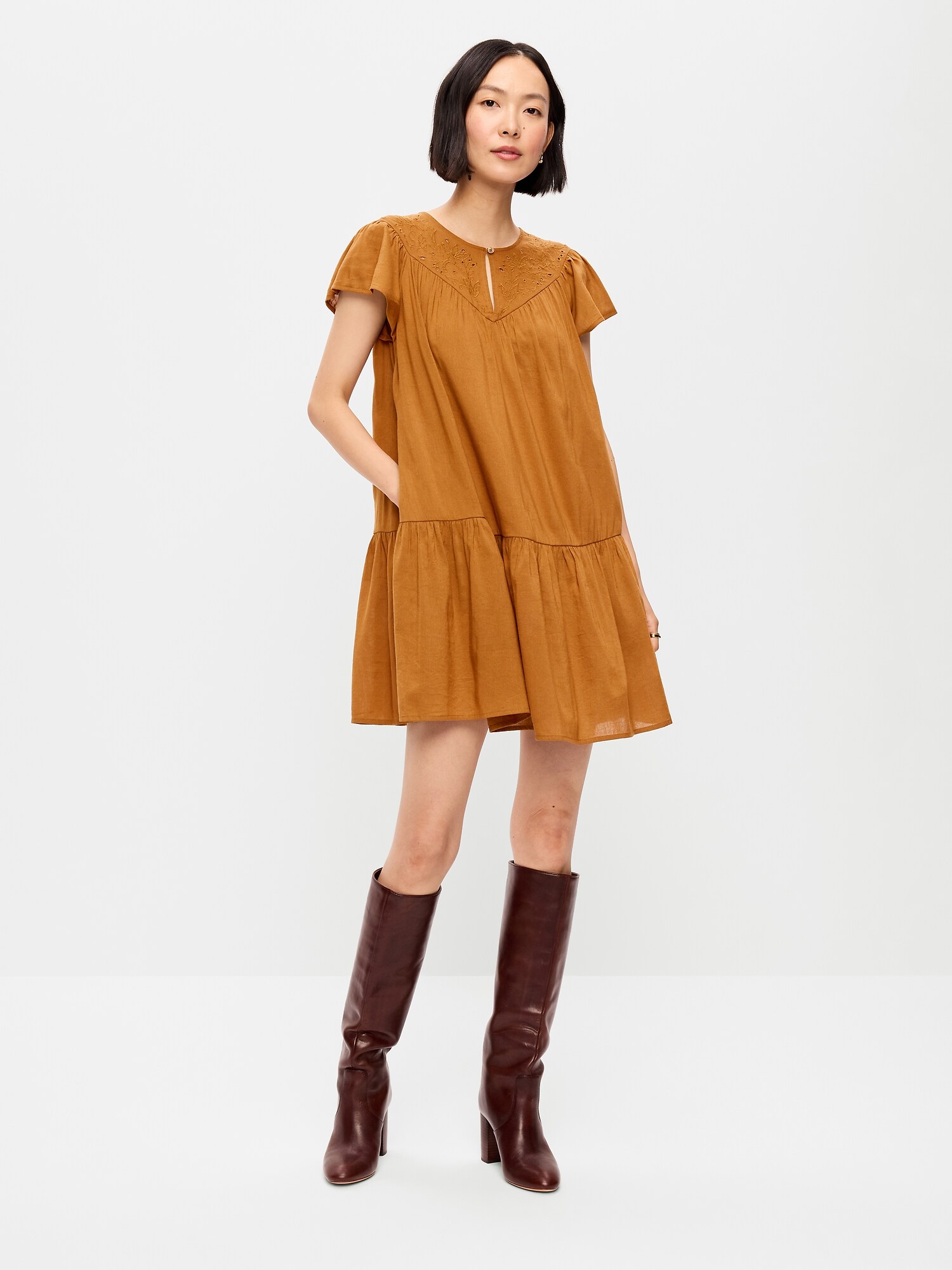 Женское платье Old Navy Flutter-Sleeve Mini Swing, цвет: Redwood Burl