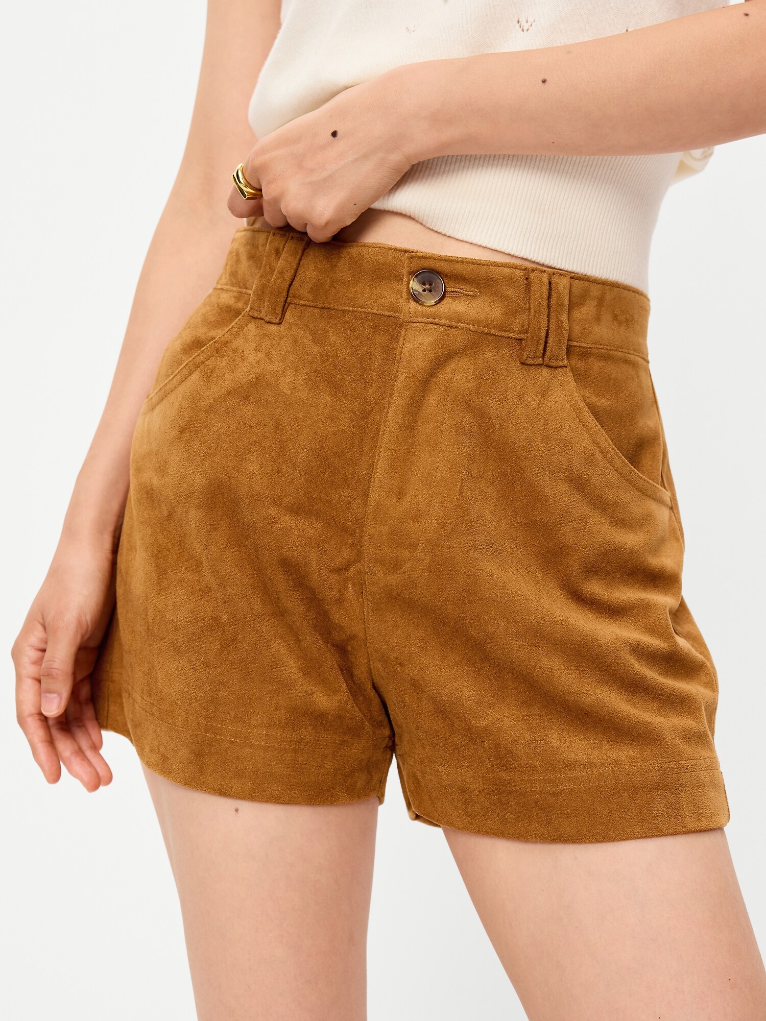 Женские шорты Old Navy High-Waisted Faux-Suede, цвет: Тёплый кофейный — фото 4