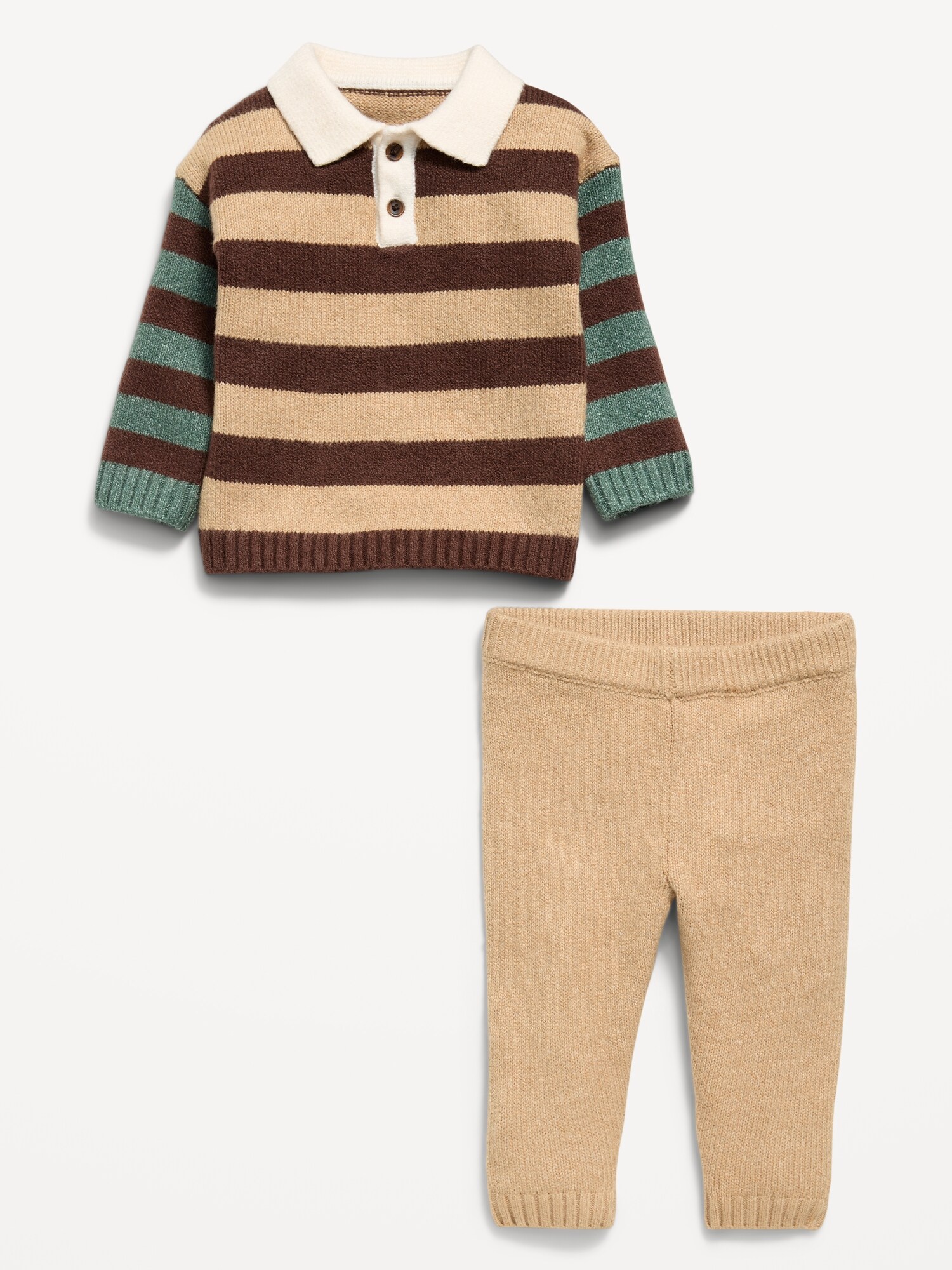 Детский комплект Old Navy SoSoft: топ с воротником и брюки для младенцев, цвет: Коричневый полосатый — фото 2