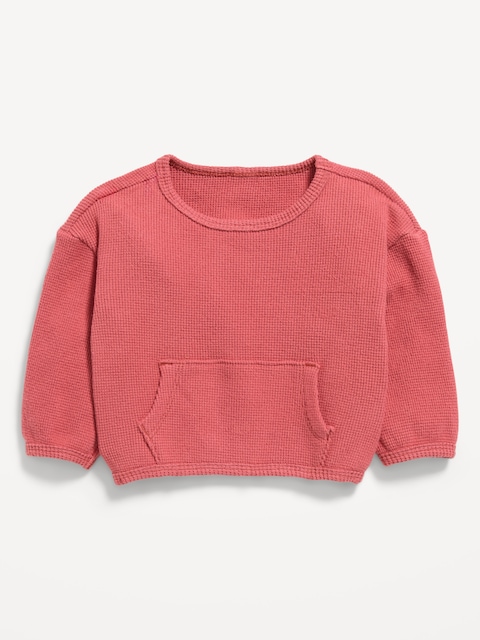 Long-Sleeve Waffle-Knit Pocket Sweatshirt for Baby