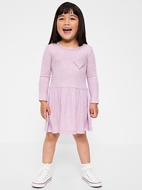 Image number 1 showing, Long-Sleeve Ribbed Heart Pocket Dress for Toddler Girls