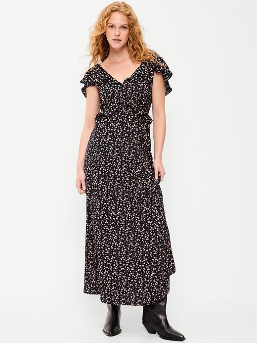 Image number 1 showing, Flutter-Sleeve Crepe Maxi Dress