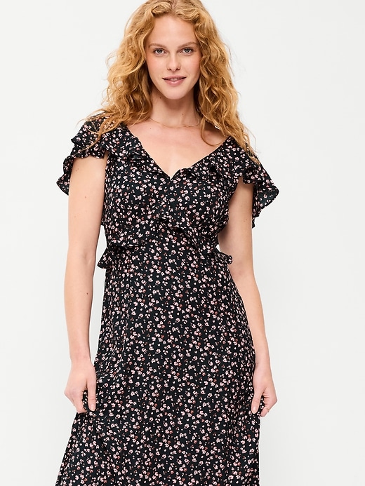 Image number 3 showing, Flutter-Sleeve Crepe Maxi Dress