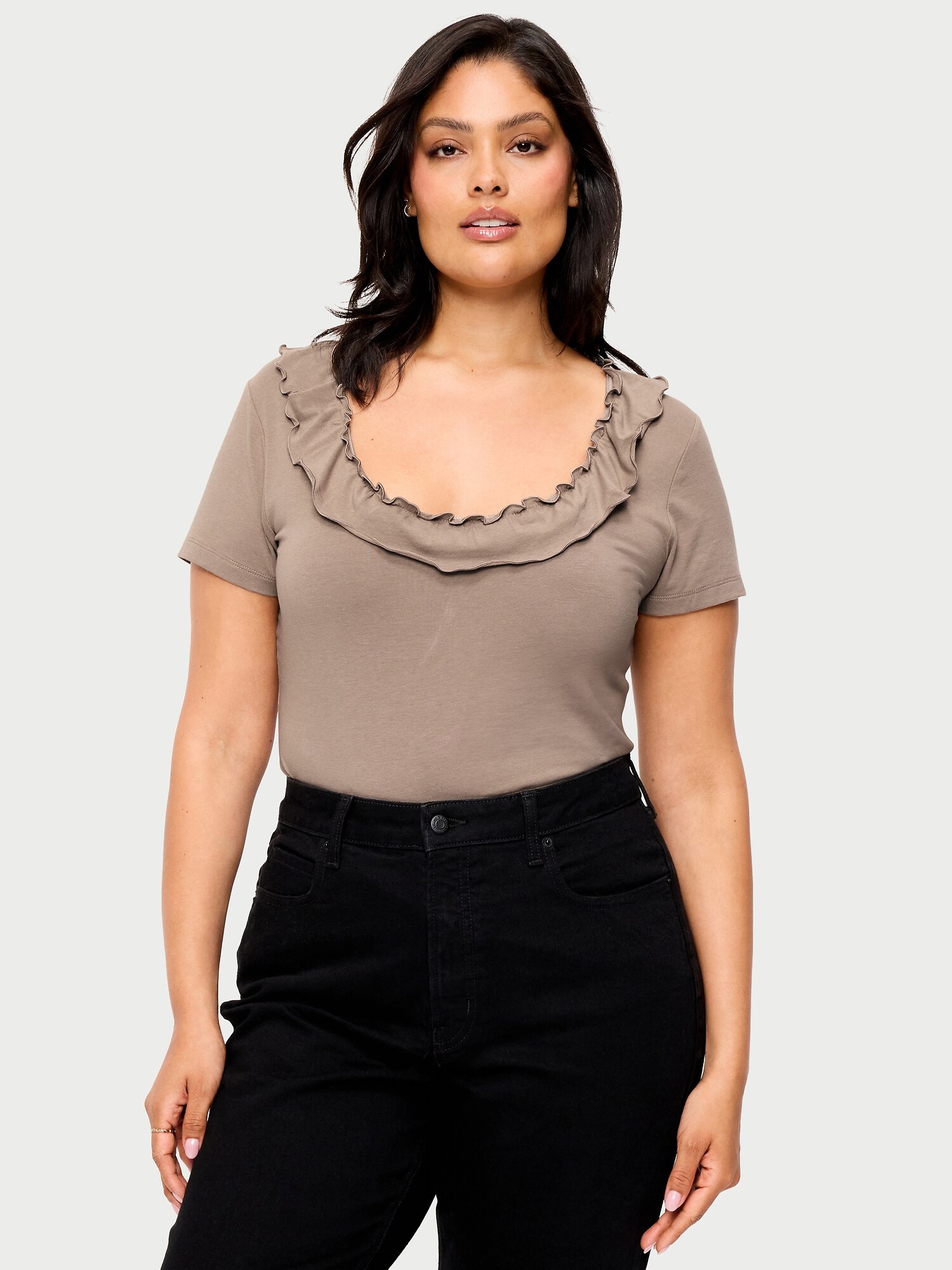 Lettuce-Edge Scoop-Neck Top