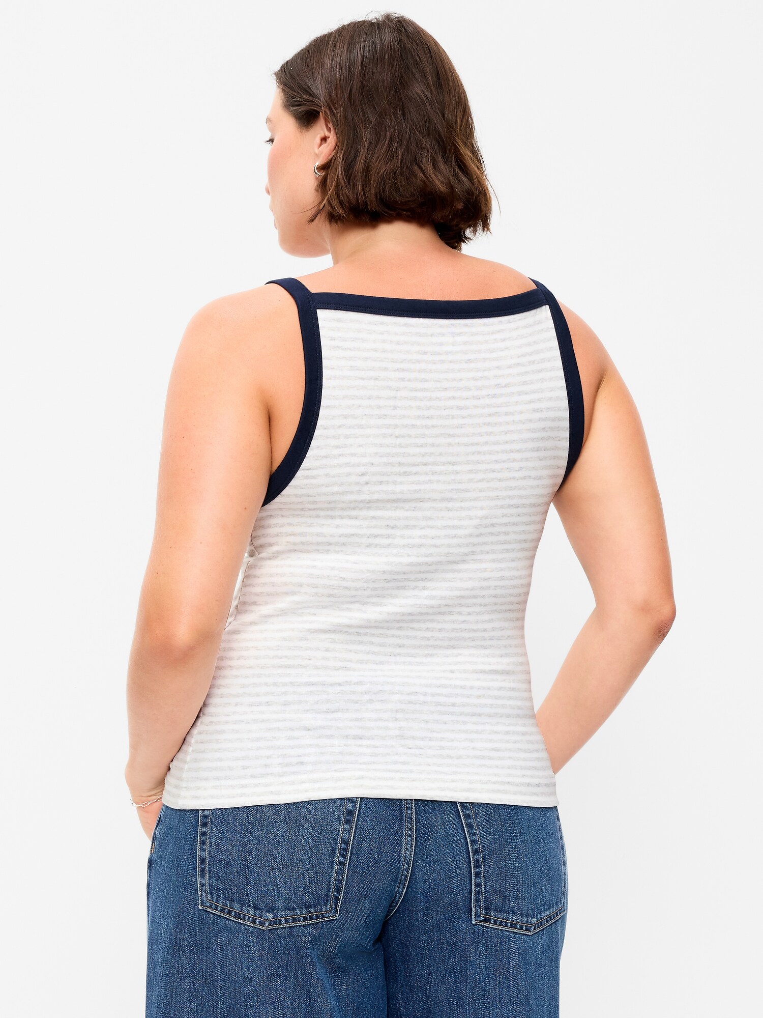 Женский топ Old Navy Snug Apron-Neck Tank Top, цвет: Меланжевый серый полосатый — фото 5