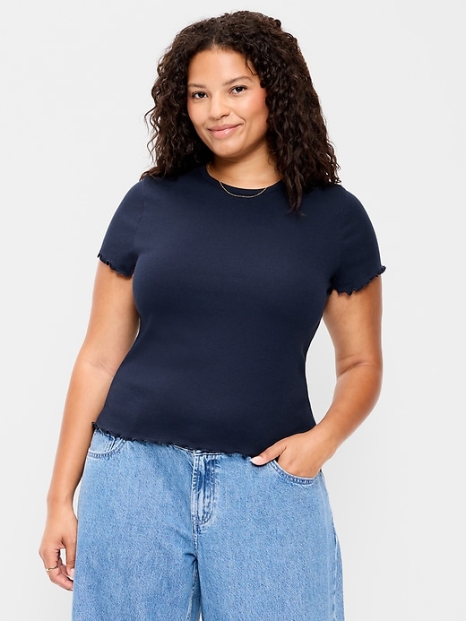 Image number 6 showing, Fitted Waffle-Knit Cropped T-Shirt