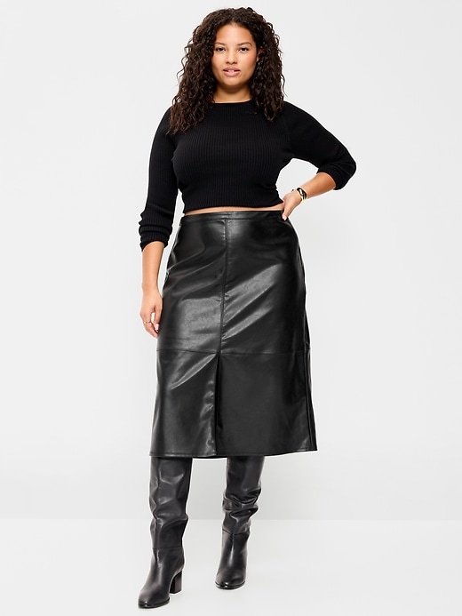 Image number 4 showing, Faux-Leather Pencil Midi Skirt