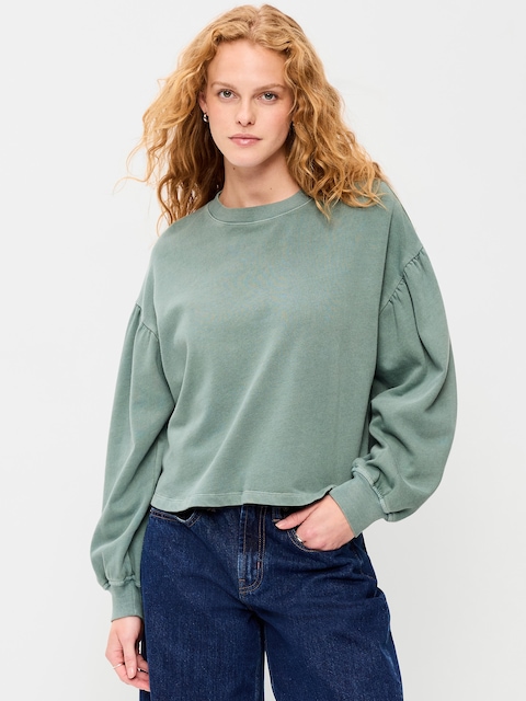 SoComfy Oversized Puff-Sleeve Cropped Sweatshirt