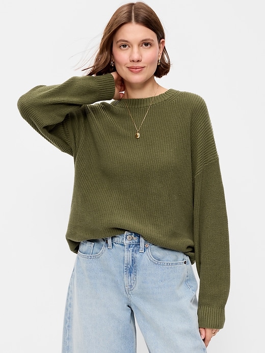 Image number 1 showing, Crew-Neck Shaker Stitch Tunic Sweater
