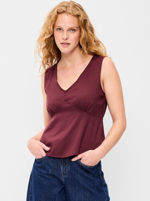 Sleeveless V-Neck Tie-Back Top