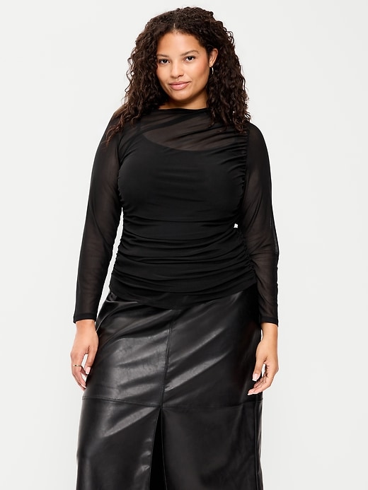 Image number 5 showing, Long-Sleeve Draped Mesh Top