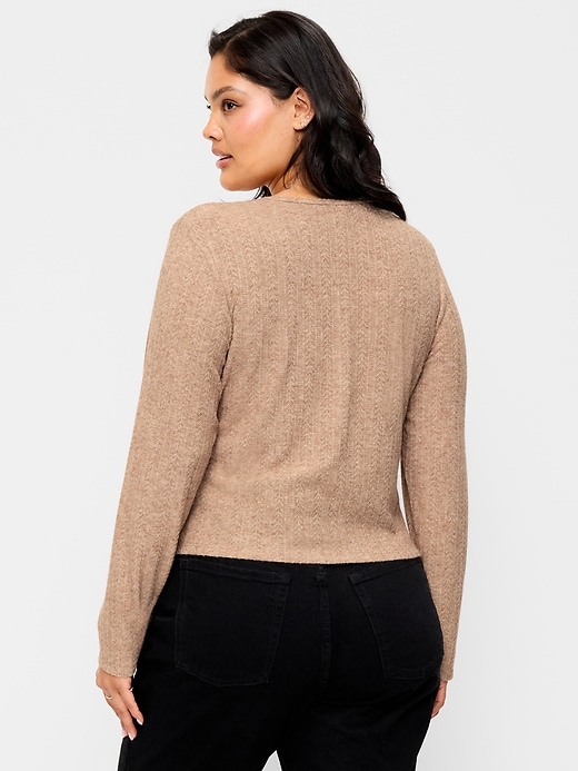 Image number 6 showing, Long-Sleeve Button-Front Pointelle Top