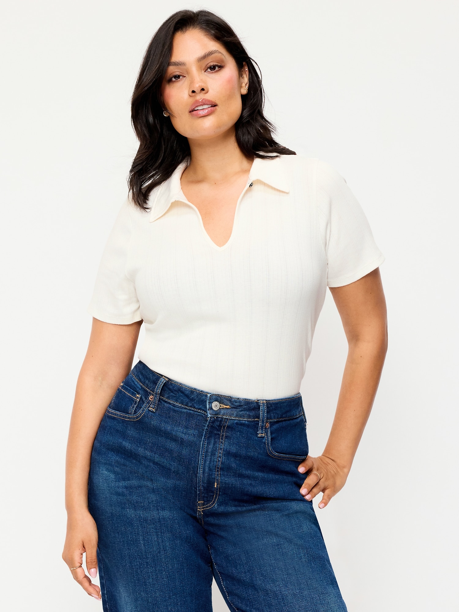 Ribbed Keyhole Polo Top