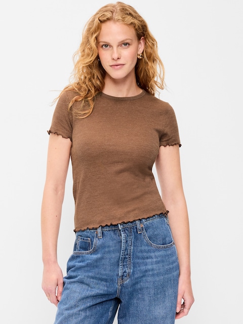 Fitted Waffle-Knit Cropped T-Shirt
